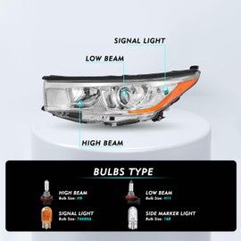 TUSDAR Fits For 2014 2015 2016 Toyota Highlander Headlight Assembly, 14 15 16 Highlander Factory OE Style Headlamp Driver Side