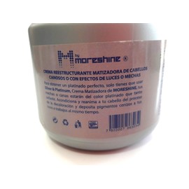 MORESHINE TOBUSA MASCARILLA CREMA MATIZADORA SILVER PLATINUM RESTRUCTURANTE MATIZADORA DE CABELLOS CANOSOS O LUCES RAYOS Y MECHAS PARA OBTENER UN PLATINADO PERFECTO CON NETO 500GR.