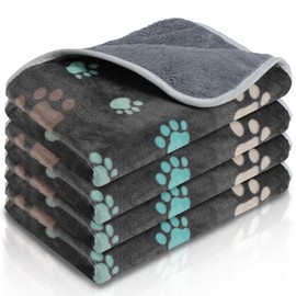 4 Pcs Waterproof Guinea Pig Blankets Washable Small Animal Fleece Bedding Absorbent Guinea Pig Cage Liners Reusable Pet Pee Pad Sleep Mat Pad Cover for Hamster Ferret (Cute Paw,24 x 16 Inch)