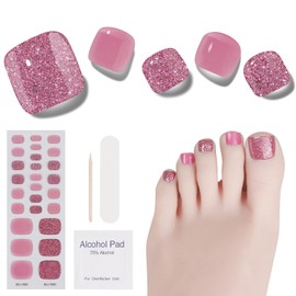 DUKASOU Semi Cured Gel Pedicure Strips, (cherry blossoms falling)26 PCS Gel Nail Strips Works with any UV Light, Salon Quality Gel Nail Stickers，Easy to Apply & Remove
