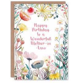 Artery8 Mother In Law Happy Birthday Card Simple Elegant Wildflower Meadow Plants Flowers For Her Greeting Card