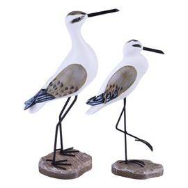 EXCEART Set of 2 Coastal Decor Wooden Seagull Figurine Bird Statue Nautical Coast Main Decoration Light Brown