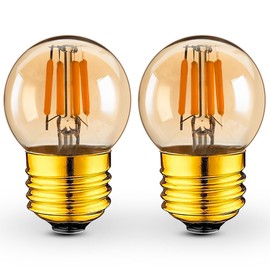 Grensk 3 Watt Dimmable Low Wattage LED Bulbs Equivalent to 25 Watt Light Bulbs,E26 Standard Base G40 Small Globe Light Bulbs,2200K Warm Light for Bedroom Study Lighting,Amber Glass,110V,2PCS