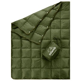 zzlamb Water-Repellent Duck Down Camping Blanket, Compact Travel Down Throw Quilt 650 Fill Power, Outdoor Blanket for Picnic Beach RV Lightweight Down Lap for Couch Plane Car, 50x77in Olive