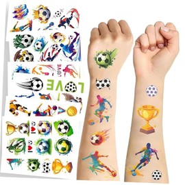 WEZCHUGHAOL 10 Sheets Soccer Sport Temporary Tattoos for - Football Themed Party Supplies, Birthday Carnival Christmas Decoration Favors, Cute Cartoon Stickers as Class Prizes Home Activity Rewards (Multicolored football)