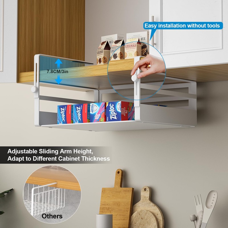 AmonHouseware 2 Pack Under Shelf Storage Basket Organizer,Adjustable Hanging Under