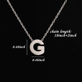 VU100 Necklace Initials Alphabet Letters Letter Pendant Plate in Silver Stainless Steel Chain Jewellery Women Adjustable, Stainless Steel