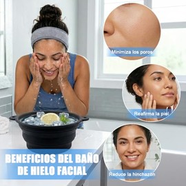Cuenco Baño de Hielo Facial de Silicona Plegable con Bandeja de Hielo Incorporada,Hielo para la Cara para Terapia de Inmersión en Frío,Estiramiento de