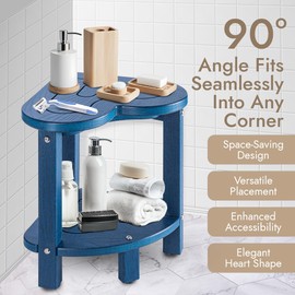 UHA Corner Shower Stool for Inside Shower - Waterproof Corner Shower Bench, HDPE Plastic Bathroom Bench, Adjustable Height Corner Chair for Shaving Legs,Storage Shelf,Non-Slip Feet， Blue