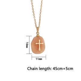 Chengxun Simple Stainless Steel Golden Clavicle Chain Necklace for Women Natural Stone Cross Necklace, Stainless Steel, Stainless Steel, natural stone