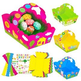 LANGFON 8 Packs Easter Gift Boxes Easter Egg Treat Boxes with Handle Colorful Easter Candy Gift Box Holder for Egg Hunt School Events, Yellow Green Easter Egg Container for Easter Party Favor Supplies