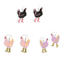 Pingyongchang Funny Cute Kawaii Acrylic Big Rooster Animal Chicken Dangle Dangle Earrings Colorful Boots Chicken Earrings for Women-Pink Black Purple