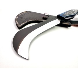 Hand Forged Carbon Steel Machete Billhook Sickle Knife | Yard Work | Tree Cutting | Brush Clearing Garden Tool | Leather Cover with Belt Loop (BHC3)