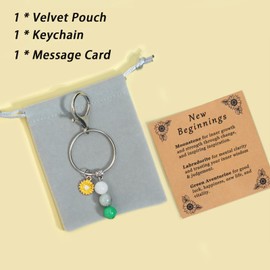 New Beginnings Gifts for Women Healing Crystal Keychain for New Beginnings Farewell Gifts for Coworkers Inspirational Keychain for Graduation Divorce Leaving Job with Message Card-sunflower charm