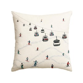 AVOIN colorlife Winter Skiers Cable Cars Snow Throw Pillow Cover, 18 x 18 Inch Seasonal Holiday Cushion Case Decoration for Sofa Couch