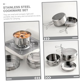 GANAZONO 1 Set Stainless Steel Camping Pot Pan Outdoor Cooking Utensils with Handles for Easy Carrying Durable Cookware for Picnic and Camp Cooking