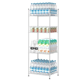 smusei 4 Tier Water Bottle Storage Rack Metal Water Bottle Organizer for Floor, Free Standing Bottled Water Holder Stand Beverage Pantry Drink Shelf Dispenser for Kitchen Pantry