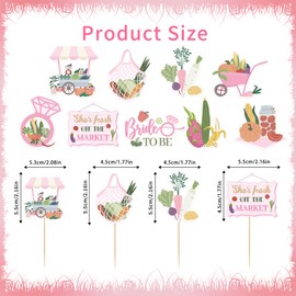 36 Pcs Fresh Off the Market Bridal Shower Cupcake Toppers, Pink Farmers Market Bridal Shower Bride to Be Cupcake Picks, Rustic Engagement Party Supplies (9 Designs)