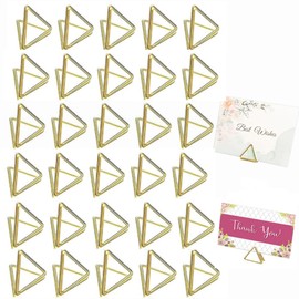 40pcs Mini Place Card Holders, Triangle Shape Table Number Holder, Wedding Table Mini Name Card Holder, Memo Clip Photo Stands with Cards for Birthday Shower Office Home Decor(Gold)