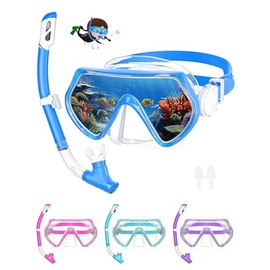 Children's Snorkel Mask, Swimming Goggles, 4-10 Years, Diving Mask with Nose Cover, 180° Panorama, HD, Anti-Fog, Anti-Leak, Diving Goggles for Children (Blue)