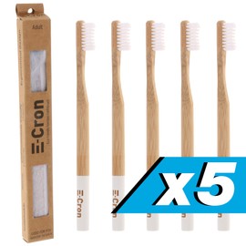 5 x Electric Cron Tooth Brush (White) with Washable, 100% Organic Bamboo Handle Soft Bristles. Its Manual Toothbrushes with Clean & Warm Touch of Bamboo.