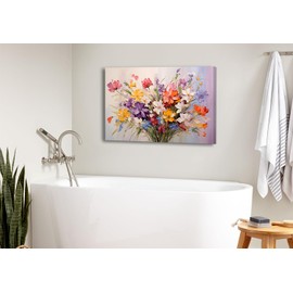 Colorful Floral Wall Art Abstract Flower Picture Aesthetic Botanical Theme Wildflower Wall Decor Daisy Painting Canvas Prints for Living Room Bathroom Dining Room Home Decoration Modern Artwork 20x30”