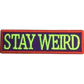 Neon Green Stay Weird Patch, 3 inches - Neon Green, Purple - Funny Embroidered Applique Iron On/Sew On by PatchClub