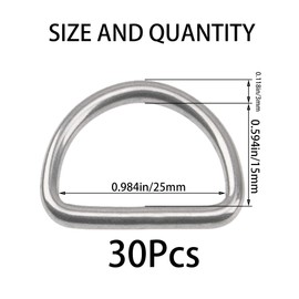 Rrina 30Pcs 304 Stainless Steel Welded Heavy D-Rings for Hand DIY Accessories Hardware Bags Ring Dog Leashes Dee Ring (1inch), Silver, 1inch