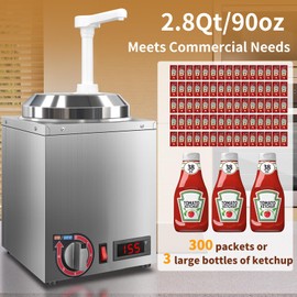 Hijolla Cheese Warmer Dispenser with Thermometer,Nacho Cheese Warmer with 2.8Qt Capacity with Temperature Indicator,Electric Hot Fudge Dispenser,86-194 F for Hot Fudge Cheese Caramel