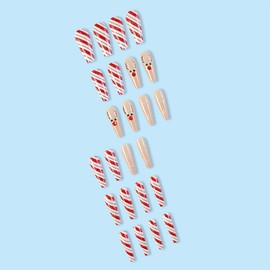 TBRZTR Christmas French Tip Press on Nails Long Artificial Acrylic Fake Nails Snowflake Elk Design Full Cover Reusable Coffin Glossy False Nails, DIY Stick on Nails Set, Glue on Nails for Women 24Pcs