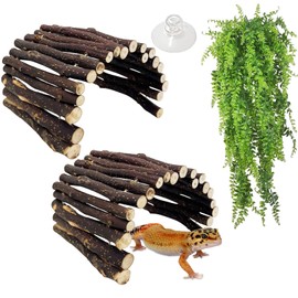 Hamiledyi 3pcs Wooden Reptile Hide Leopard Gecko Wood Hideout Bendable Climbing Tunnel Turtle Hut Snake Hiding Cave for Tortoise Lizard Frog Small Animals (11.8" x 5.9")
