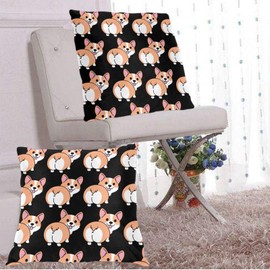 Yipaidel Corgi Butt Pack of 2, Double Sided Plush Soft Decorative Square Throw Pillow Cover Cushion Covers, Easy Care, Home Decor for Sofa Couch Bed Chair 18x18 Inch/45x45 cm