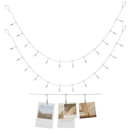 PLIGREAT Multi-Purpose Steel Wall Hanging Photo Display Cable Wire Rod with 12 Alligator Clips, Silver Wall Mounted Photo Display Adjustable Hanging Picture Postcard Note Collage Walls Decor