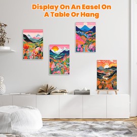 4 Pack Paint by Numbers Kits for Adults Beginners Framed Canvas, Adult Paint by Number Kit with Easel, Natural Abstract Landscapes Painting by Numbers for Beginners, Arts and Crafts for Decor 8x12inch