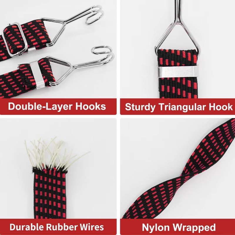 Newthinking 1M Adjustable Bungee Cords with Hooks, 4 Pack Red