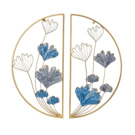 Asense Set of 2 Modern Metal Ginkgo Leaves Wall Decor, 30 Inch Home Gold Hanging Sculpture Art for Bedroom Living Room Hotel Office Home Decor(Blue)