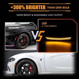 OFFKAT Front & Rear Fender LED Side Marker Lights for Dodge Charger 2015-2023, Charger Smoked Lens Side Bumper Marker Lamps, Amber & Red LED Side Markers Turn Signal Lights, 4 PCS