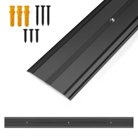 Orechic 36"L x 2.4"W Aluminum Floor Transition Strip Metal Door Threshold, 0.1"H Flat Profile for Carpet Vinyl Wood Tile Concrete Flooring Gaps, Modern Doorway Protector Decoration(Black,1pcs)
