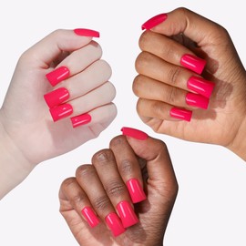 Anyos 16 Sizes Short Duck Press on Nails,Soft Gel Fake Nails Glossy 32pcs with Nail Glue (Hot Pink)