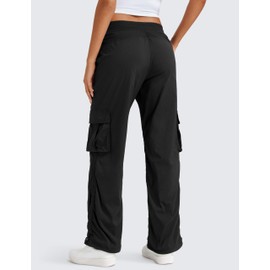 CRZ YOGA Lightweight Casual Cargo Pants for Women 30" Adjustable Ruched Straight Leg Travel Workout Athletic Hiking Joggers Black X-Small