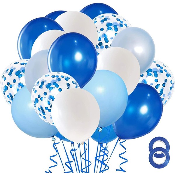 OHugs Blue Balloons Pack of 50 Pcs 12 Inches Party Balloons, Blue, Pearl Blue, Pastel Blue, White and Blue Confetti Balloons for Birthday, Wedding, Graduation, Bridal and Baby Shower Decorations
