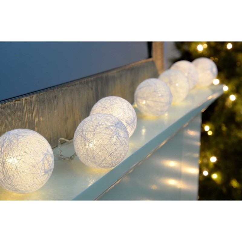 WeRChristmas Cotton Ball with 10 Warm LED Light String Christmas