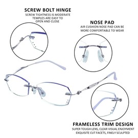 YEIN Fashion Rimless Reading Glasses Blue Light Blocking Spectacle Readers for Women(Purple,+1.50)