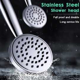 All Metal Hand Held Shower Head with Hose and Holder, Made with Stainless Steel and Brass, High Pressure Handheld Showerhead, Adjustable Bracket, Extra Long Flexible Hose (Polished Chrome)