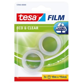 tesafilm eco & clear - Umweltfreundliches Klebeband - Klebestark, lösungsmittelfrei und alterungsbeständig - 10 m x 15 mm - 2er Pack