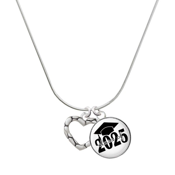 Delight Jewelry Silvertone Open Pebble Heart Script Class of 2025