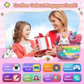 TIATUA Children's Camera, Instant Camera, 1080P 2.4 Inch Instant Camera Children with 32G Card and 3 Rolls of Printer Paper, Digital Camera Children with Colours, Gifts for Boys and Girls 3-14 Years