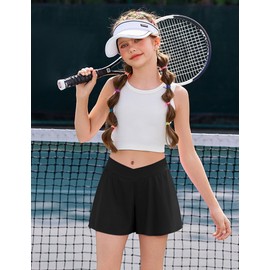 Zaclotre Girls Flowy Shorts with Spandex Liner V Crossover 2 in 1 Athletic Running Shorts with Pockets Kids Butterfly Skorts Black