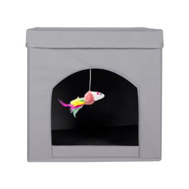 PowerKing Cat House for Indoor Cats, Collapsible Cat Beds for Indoor Cats, Foldable Cat Cube Cat Cave Cat Condo Cat Hideaway for Cat Rest, 13 x 13x 13 inches (Grey)