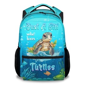 CUNEXTTIME School Backpack for Teen Girls - 17 Inch Blue Turtle Backpacks - Cartoon Lightweight Durable Bookbag for Kids
